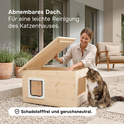 Maison pour chat XXL, extérieur, résistante aux intempéries avec isolation pour grands chats, fabriquée en Allemagne