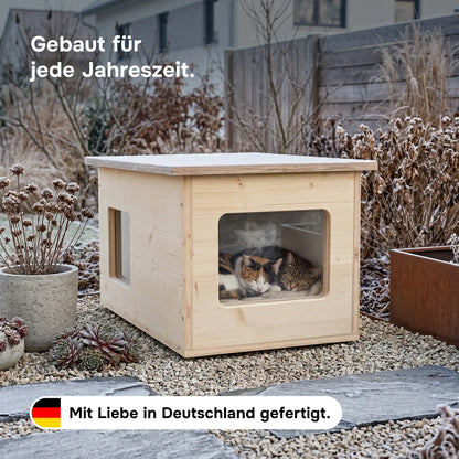 Maison pour chat XXL, extérieur, résistante aux intempéries avec isolation pour grands chats, fabriquée en Allemagne