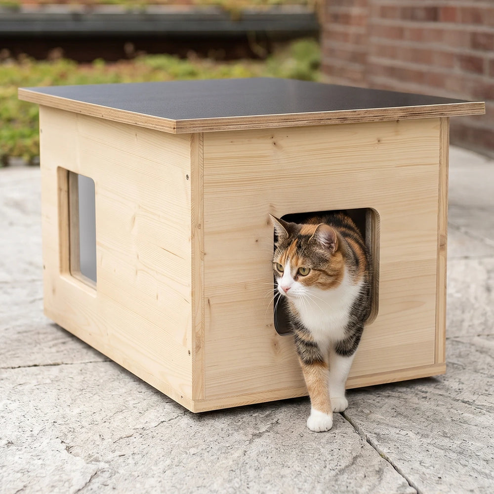 Maison pour chat avec deux entrées pour une sécurité maximale