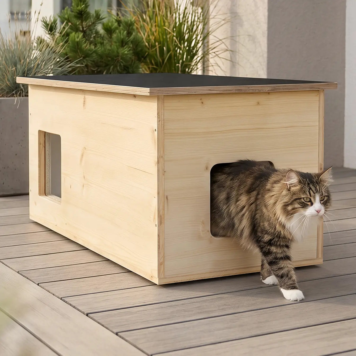 Maison pour chat XXL, extérieur, résistante aux intempéries avec isolation pour grands chats, fabriquée en Allemagne