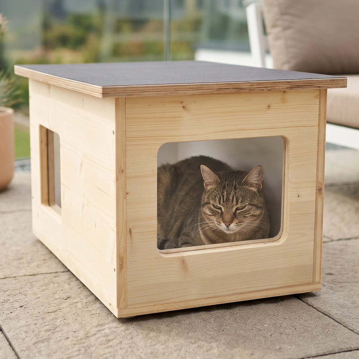 Niche pour chat isolée pour l'extérieur, résistante aux intempéries, fabriqué en Allemagne, avec isolation, résistante à l'hiver