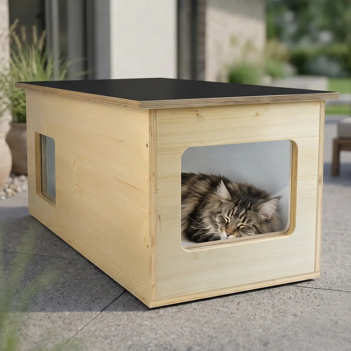 Maison pour chat XXL, extérieur, résistante aux intempéries avec isolation pour grands chats, fabriquée en Allemagne